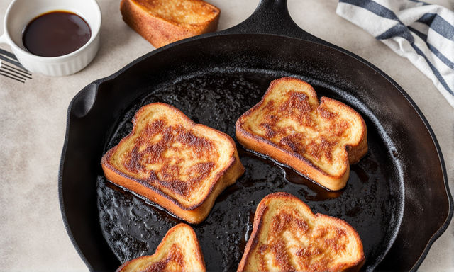 french toast cooking on cast iron skillet